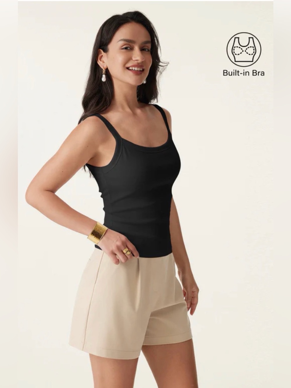 NWT OGL Everyday Cotton Low Back New Airy Brami Tank Built-in Bra Black Small